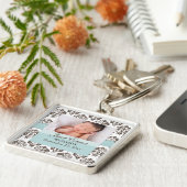 カスタムなベビーのダマスク織の写真のKeychain青およびブラウン キーホルダー (側面)