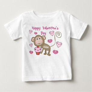 カスタムなベビーのバレンタインデー猿のTシャツ ベビーTシャツ