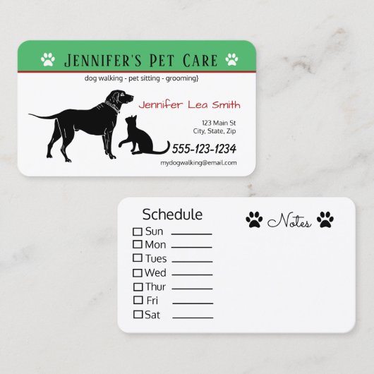 カスタムなペットの世話の名刺-犬及び猫 名刺 (正面/裏面)