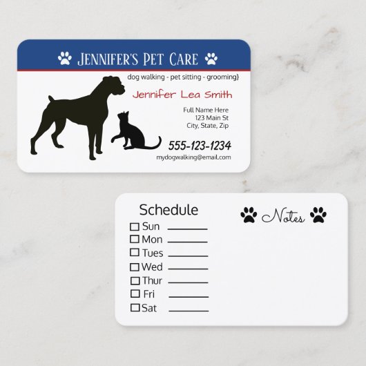 カスタムなペット名刺-ペットの世話 名刺 (正面/裏面)