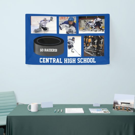 カスタムなホッケーの写真のコラージュのチーム名前あなたの文字 横断幕 (トレードショー)