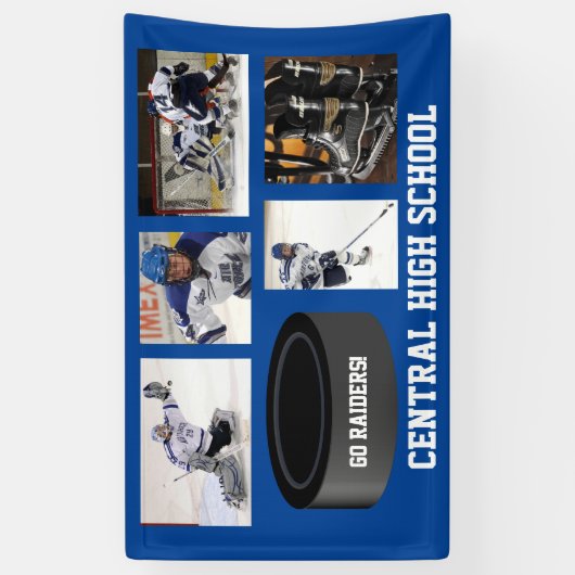 カスタムなホッケーの写真のコラージュのチーム名前あなたの文字 横断幕 (縦)