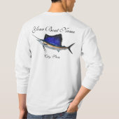 カスタムなボートの名前のSailfishの魚釣りのTシャツ Tシャツ (裏面)