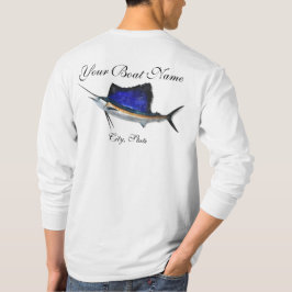 カスタムなボートの名前のSailfishの魚釣りのTシャツ Tシャツ