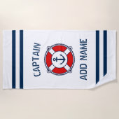 カスタムなボートの大尉の一流の航海のないかりの救命浮輪 ビーチタオル (正面)