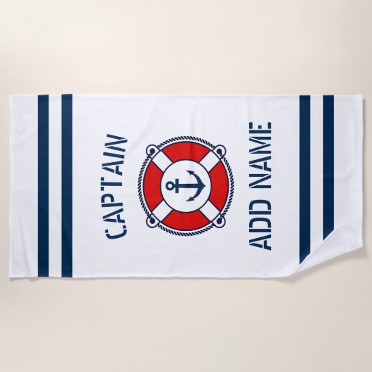 カスタムなボートの大尉の一流の航海のないかりの救命浮輪 ビーチタオル (正面)