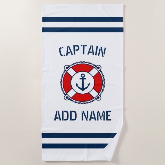 カスタムなボートの大尉の一流の航海のないかりの救命浮輪 ビーチタオル (正面)