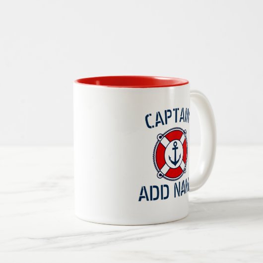 カスタムなボートの大尉一流海軍いかりの救命浮輪のマグ ツートーンマグカップ (正面右)