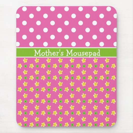 カスタムなマウスパッド: 濃いピンクのサクラソウそしてポルカ マウスパッド (正面)