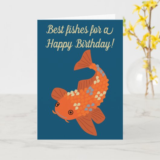 カスタムなメッセージのコイの金魚は引き起こります カード (黄色い花)