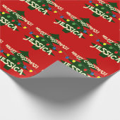 カスタムなメリークリスマスの木ライト包装紙 ラッピングペーパー (角)