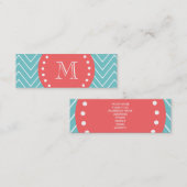 カスタムなモノグラムが付いているティール（緑がかった色）そして珊瑚のシェブロン スキニー名刺 (正面/裏面)