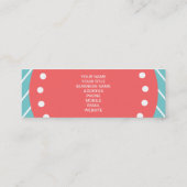 カスタムなモノグラムが付いているティール（緑がかった色）そして珊瑚のシェブロン スキニー名刺 (裏面)