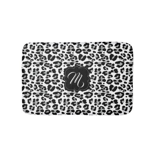 カスタムなモノグラムが付いている白黒ヒョウのプリント バスマット (正面)