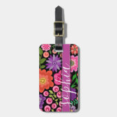 カスタムなモノグラムが付いている粋で黒い花パターン ラゲッジタグ (正面縦)