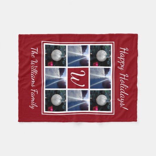 カスタムなモノグラムのクリスマスの写真のコラージュのテンプレート フリースブランケット (正面(横))