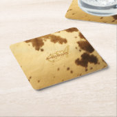 カスタムなモノグラムのシックなベージュブラウンの動物の毛皮のプリント スクエアペーパーコースター (アングル)