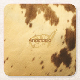 カスタムなモノグラムのシックなベージュブラウンの動物の毛皮のプリント スクエアペーパーコースター