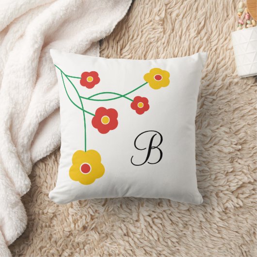 カスタムなモノグラムの枕: 黄色および赤い花 クッション (ブランケット)