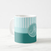 カスタムなモノグラムの水玉模様のストライプなパターン コーヒーマグカップ (正面左)
