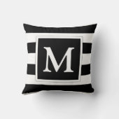 カスタムなモノグラムの白黒ストライプの クッション (裏面)