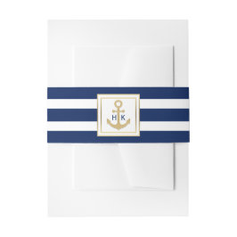 カスタムなモノグラムの金ゴールドの濃紺のストライプの結婚 招待状ベリーバンド