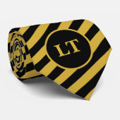 カスタムなモノグラムの黒および金ゴールドのストライプのな人のタイ ネクタイ (ロール)