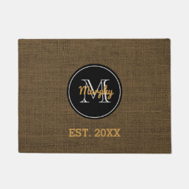 カスタムなモノグラム|の素朴なバーラップの姓年 ドアマット