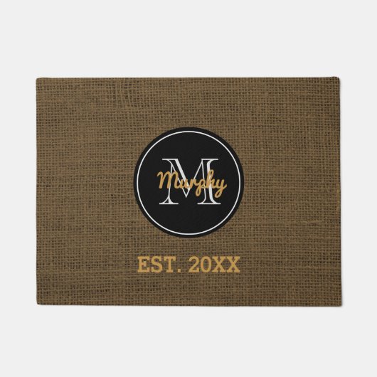 カスタムなモノグラム|の素朴なバーラップの姓年 ドアマット (正面)