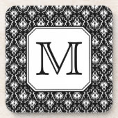 カスタムなモノグラム。 白黒ダマスク織パターン コースター (正面)