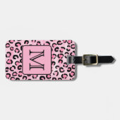 カスタムなモノグラム。 黒く、ピンクのヒョウの印刷物 ラゲッジタグ (正面横)