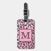カスタムなモノグラム。 黒く、ピンクのヒョウの印刷物 ラゲッジタグ (正面縦)