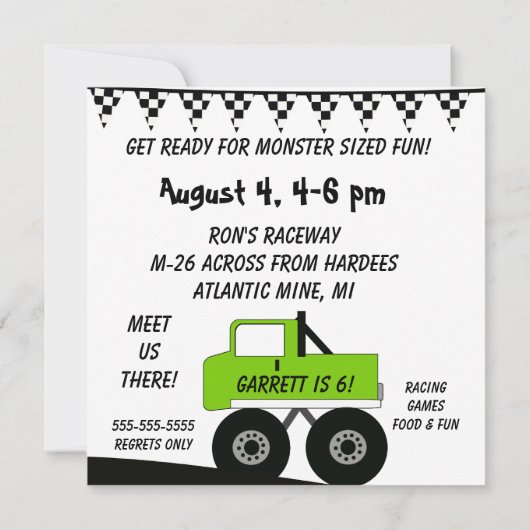 カスタムなモンスタートラックの写真の誕生日の招待状 招待状 (裏面)