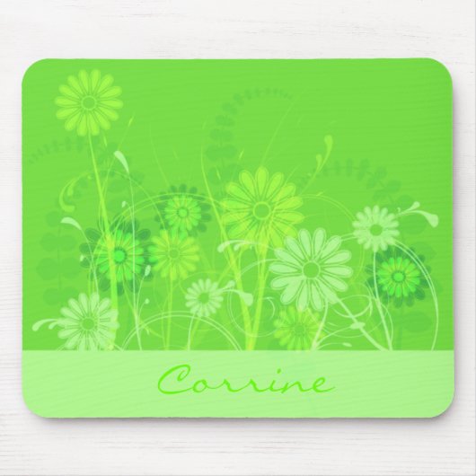 カスタムなライムグリーンの花柄のマウスパッド マウスパッド (正面)