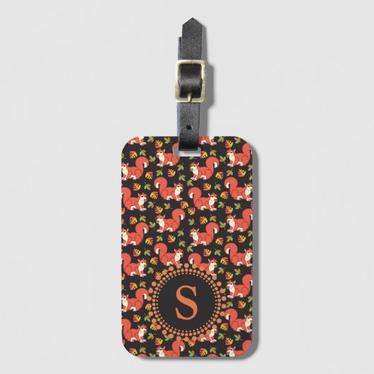 カスタムなリスおよび秋の葉パターン ラゲッジタグ (正面縦)