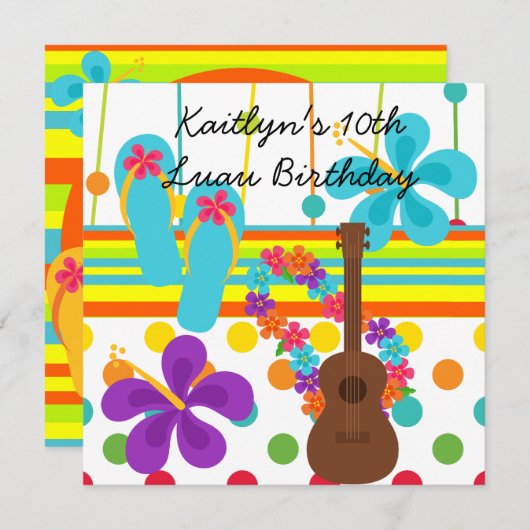 カスタムなルアウ(ハワイ式宴会)の誕生日の招待状 招待状 (正面/裏面)