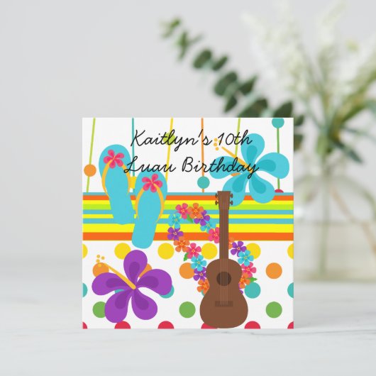 カスタムなルアウ(ハワイ式宴会)の誕生日の招待状 招待状 (スタンド正面)