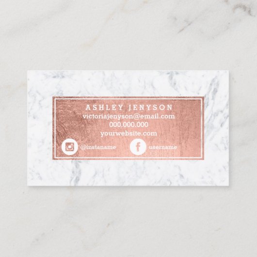 カスタムなロゴのばら色の金ゴールドのタイポグラフィの白の大理石 名刺 (裏面)