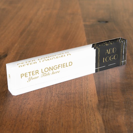 カスタムなロゴのエレガントな白黒の机用ネームプレート デスクネームプレート (側面)