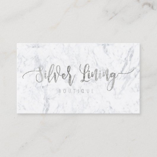 カスタムなロゴのモダンでフェイクな銀製のタイポグラフィの大理石 名刺 (正面)