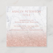 カスタムなロゴのモダンのばら色の金ゴールドのグリッターの白の大理石 スクエア名刺 (裏面)