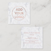 カスタムなロゴのモダンのばら色の金ゴールドのシックで白い大理石 スクエア名刺 (正面/裏面)