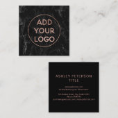 カスタムなロゴのモダンのばら色の金ゴールドのシックで黒い大理石 スクエア名刺 (正面/裏面)