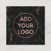 カスタムなロゴのモダンのばら色の金ゴールドのシックで黒い大理石 スクエア名刺 (正面)