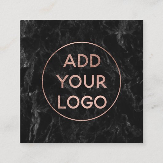 カスタムなロゴのモダンのばら色の金ゴールドのシックで黒い大理石 スクエア名刺 (正面)