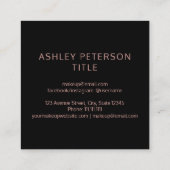 カスタムなロゴのモダンのばら色の金ゴールドのシックで黒い大理石 スクエア名刺 (裏面)