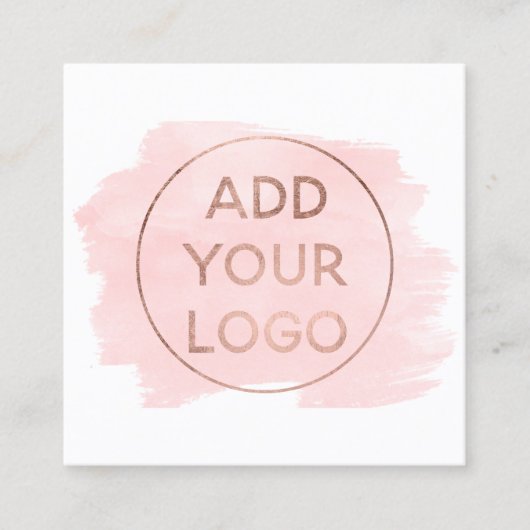 カスタムなロゴのモダンのばら色の金ゴールドのピンクの水彩画 スクエア名刺 (正面)