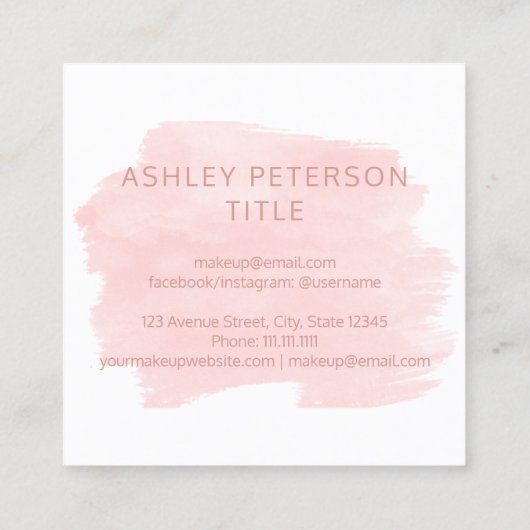 カスタムなロゴのモダンのばら色の金ゴールドのピンクの水彩画 スクエア名刺 (裏面)