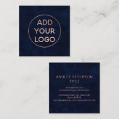 カスタムなロゴのモダンのばら色の金ゴールドの濃紺の水彩画 スクエア名刺 (正面/裏面)