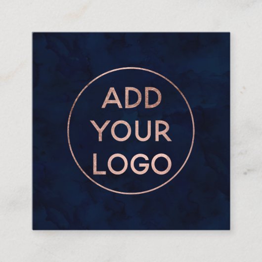 カスタムなロゴのモダンのばら色の金ゴールドの濃紺の水彩画 スクエア名刺 (正面)